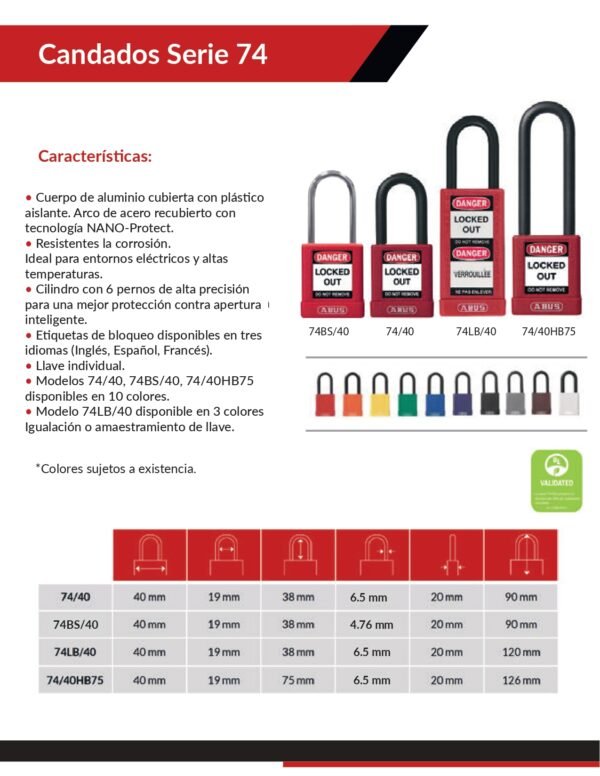 74/40 KD AMARILLO CANDADO BLOQUEO ABUS DIELECTRICO D6.5mm 1 KEY - Image 2